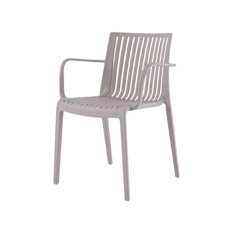 HomeRoots Set of Two Taupe Heavy Duty Plastic Outdoor Stacking Arm Chairs
