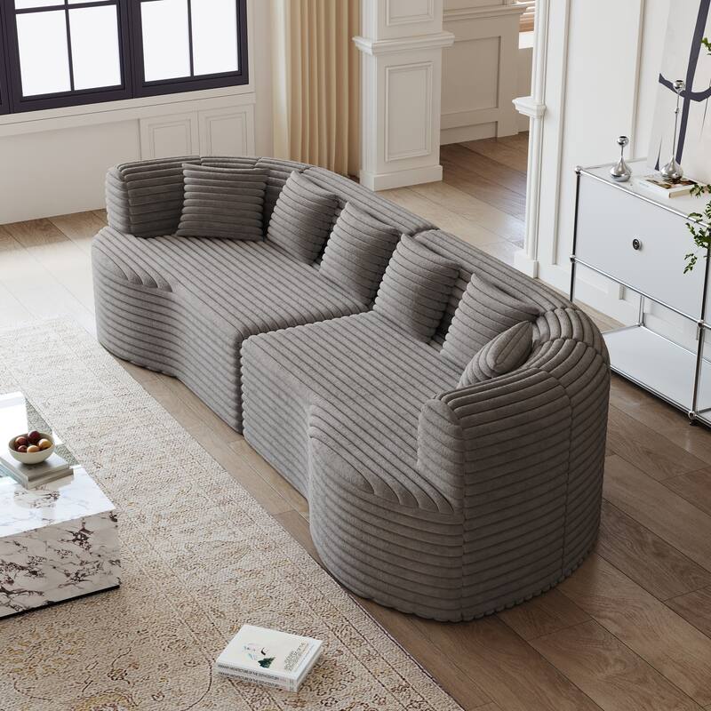 Oversized Modular Curved Sectional Sofa, Comfy Corduroy Upholstered Boneless Cloud Sofa, Memory Foam Floor Sofa with 6 Pillows