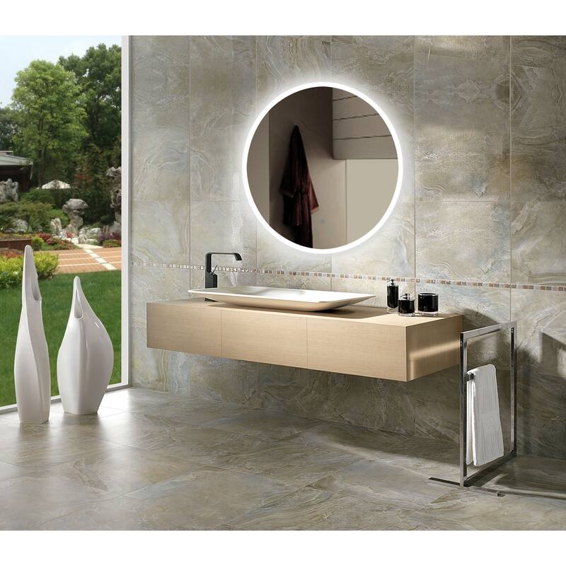 Miseno 36" W x 36" H Circular Frameless Wall Mounted Mirror with LED