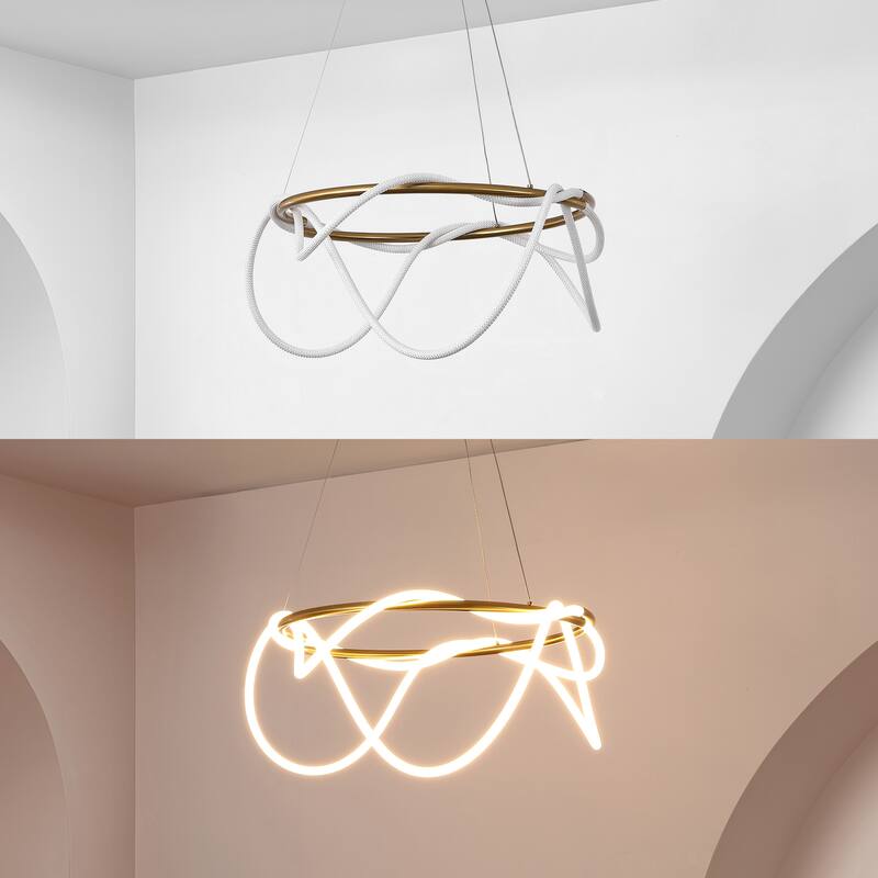 Nuvola 25" Contemporary Minimalist 360 Adjustable Silicone Neon Rope Dimmable Integrated LED Chandelier, by JONATHAN Y