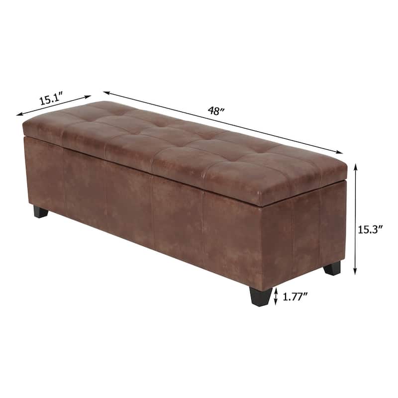 Adeco 48" Faux Leather Storage Ottoman Bench with Double-Stitch - 48.4"x14.96"x15.35"