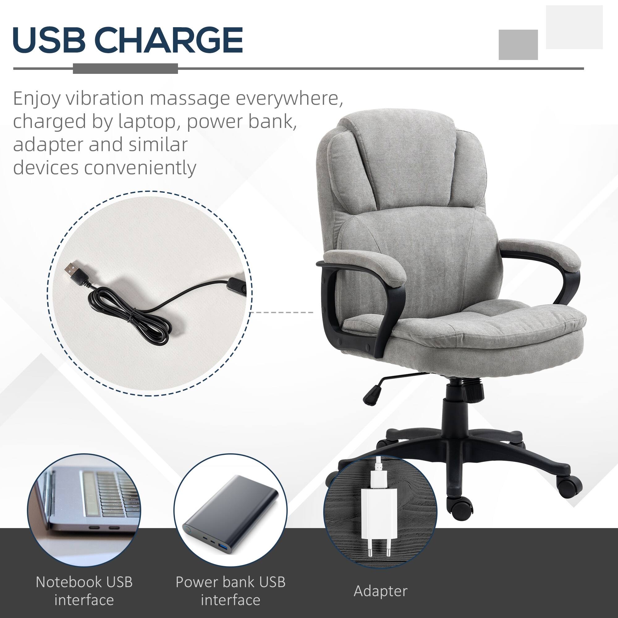Vinsetto Massage Office Chair with 2 Vibration Points, USB Power On
