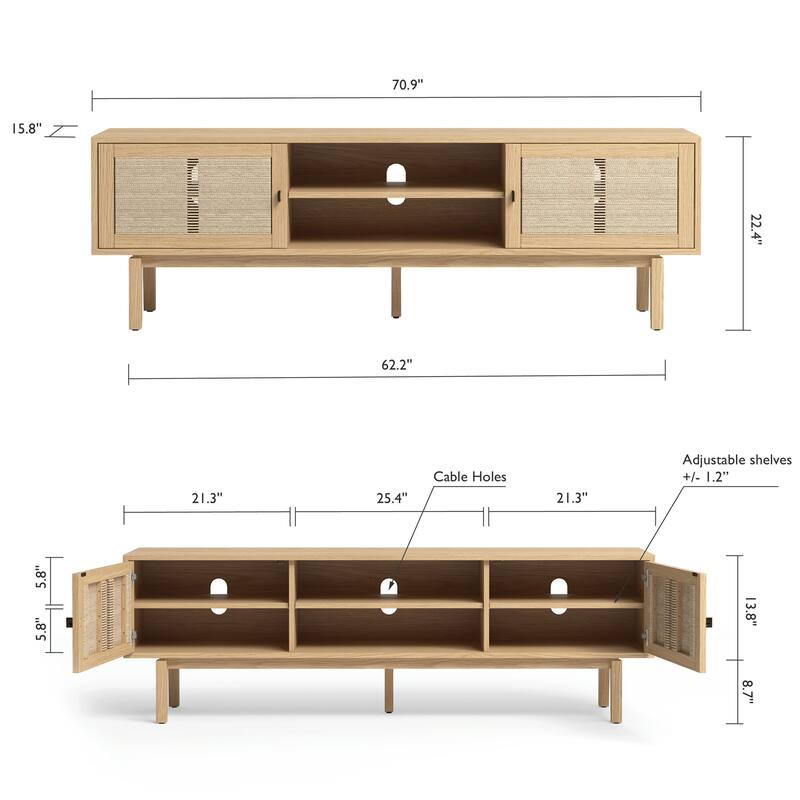 Studio London Wooden TV Stand with Doors Contemporary Media Console