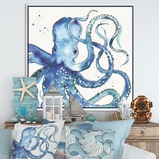 Designart "Blue Deep Sea VIII" Coastal Framed Canvas