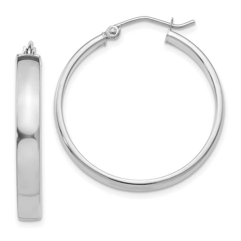 Curata 10k White Gold Polished 4mm Flat Wide Hoop Earrings - 28mm 35mm