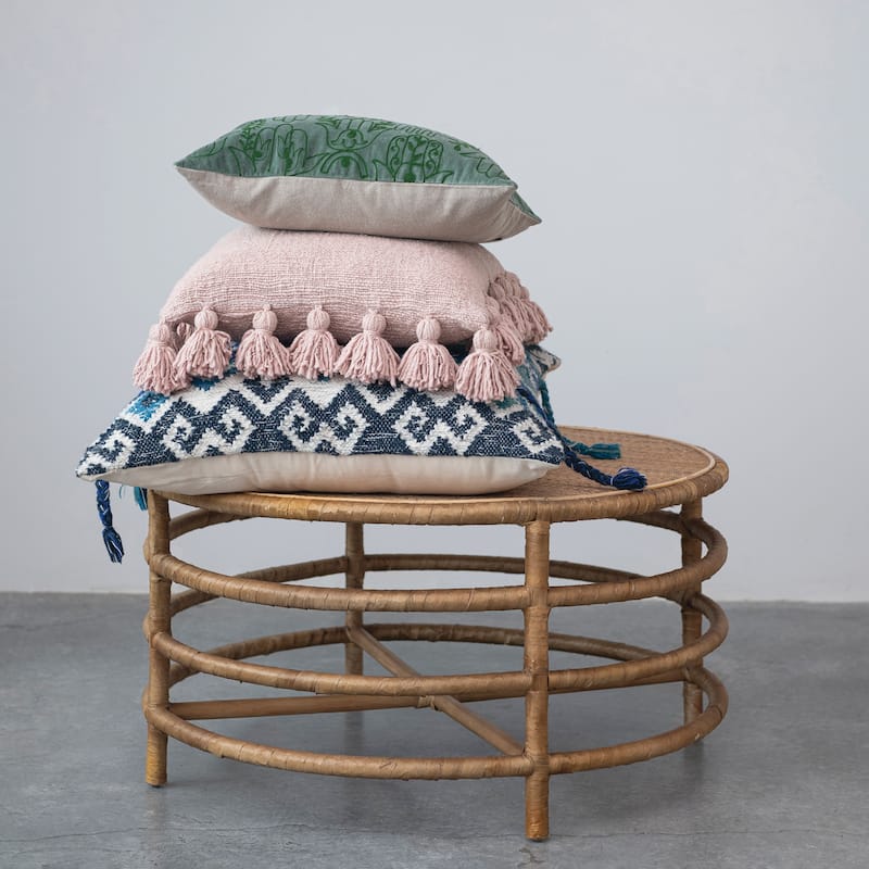 Wool and Cotton Throw Pillow with Ikat Pattern and Tassels