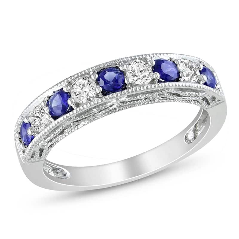 Miadora Sterling Silver Created Sapphire Stackable Anniversary Ring