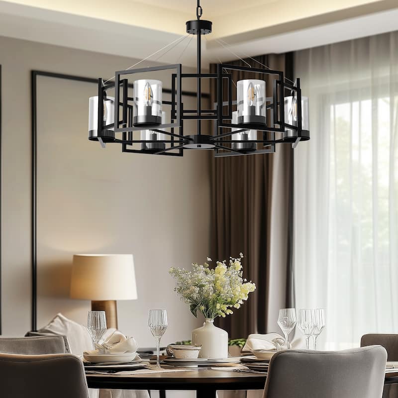 6-Light Geometric Shade Industrial Metal Chandeliers Dining Room Pendant Light - 29" Dia.