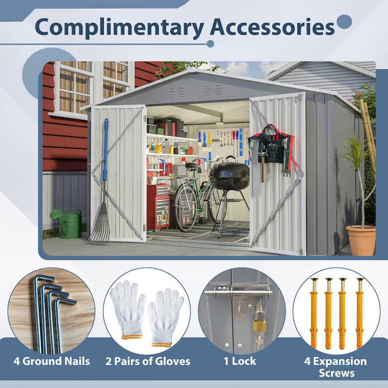 GDFStudio - Evelyn Spacious Outdoor Waterproof Tool Storage Shed with Durable Metal Frame