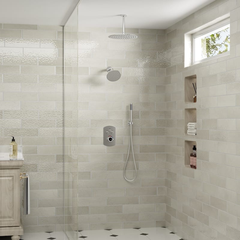 Pressure Balanced 3-Spray Patterns 2.5 GPM 12 in. Dual Shower Head Ceiling Mount Fixed and Handheld Shower Head - 12" x 12"