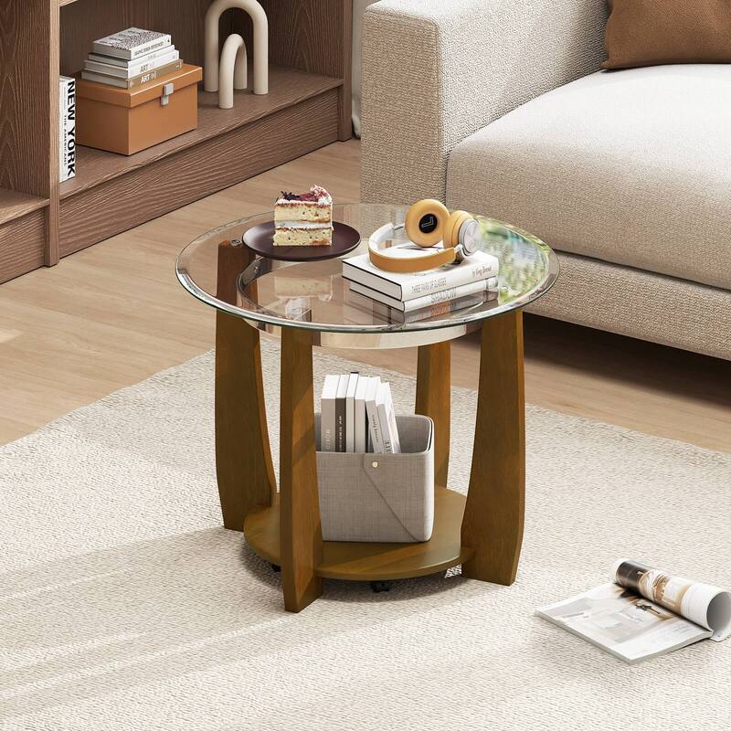 Costway 32” 2-Tier Glass Coffee Table with Tempered Glass Top Bottom - See Details