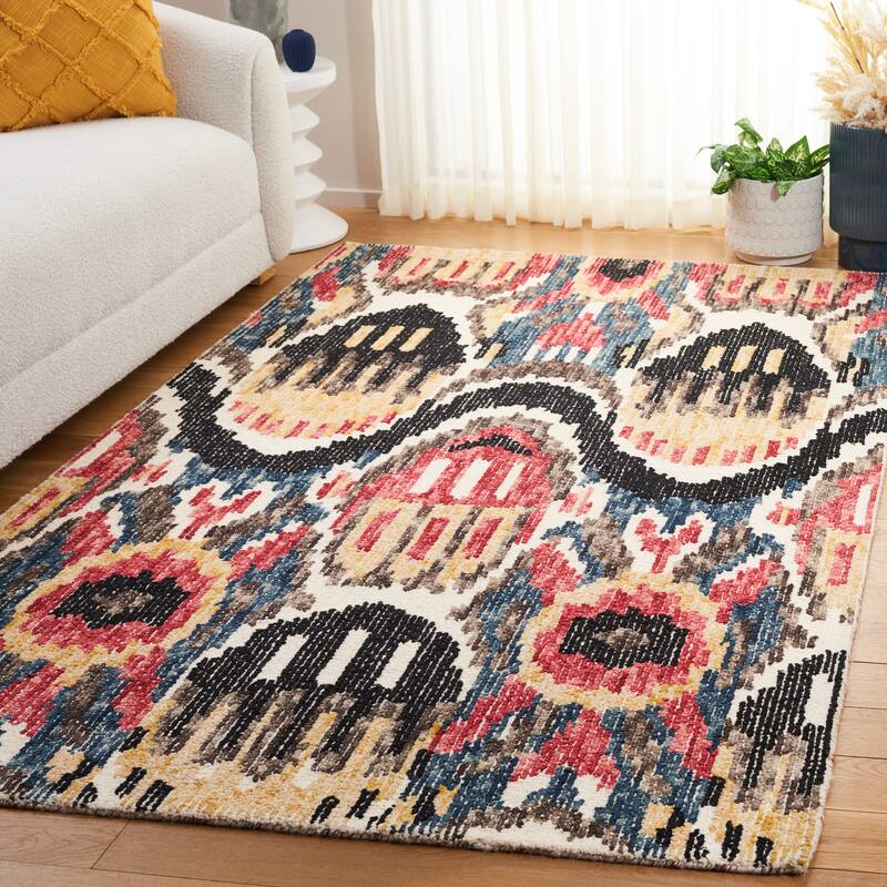 SAFAVIEH Handmade Ikat Ainoriitta Bohemian Wool Rug - 8' x 10' - Black/Red