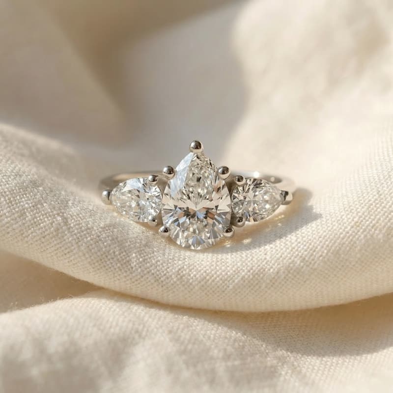 Bliss Diamond 2Ct TW Pear Shape Three Stone Diamond Engagement Ring in Gold Lab Grown