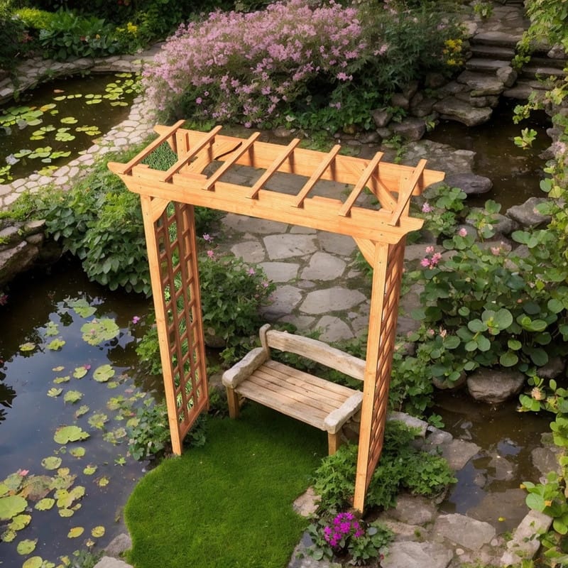 Romantic Solid Wood Garden Arbor, Elegant Light Brown Wedding Arch & Plant Trellis, Heavy-Duty Pergola For Backyard Ceremonies
