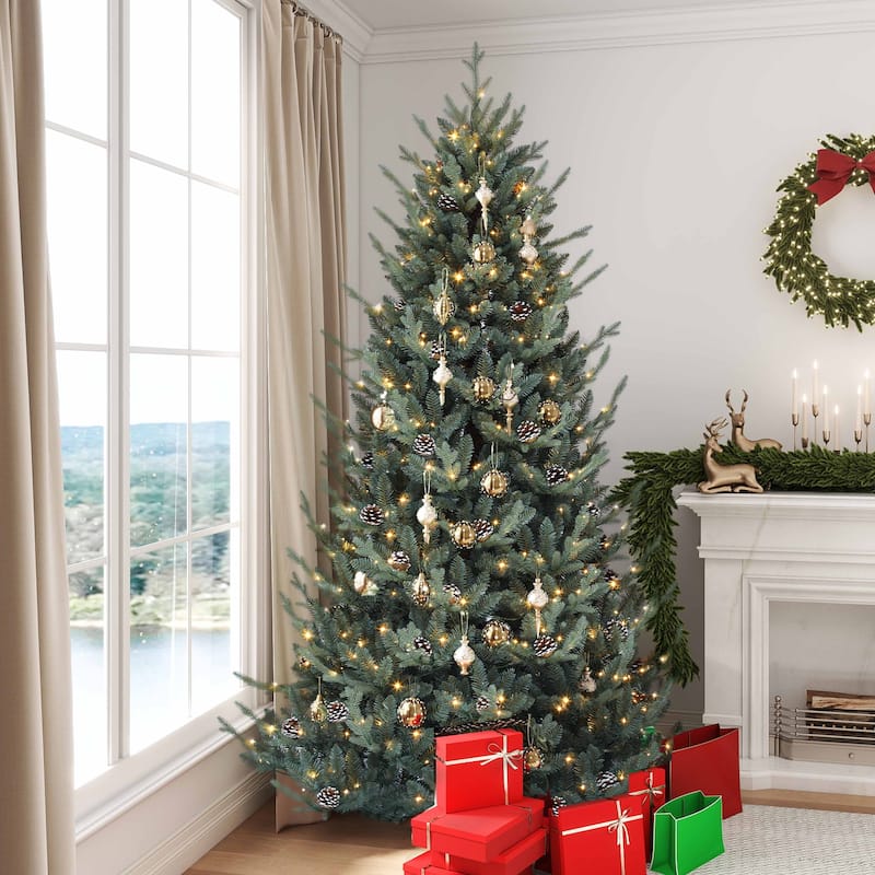 6/7.5FT Pre-Decorated Artificial Hinged Holiday Xmas Tree with 51 Pine Cones - 6 Foot/7.5 Foot