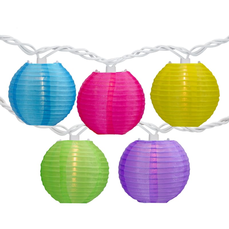 10-Count Multi-Color Summer Paper Lantern Patio Lights 8.5ft White Wire - Multicolor