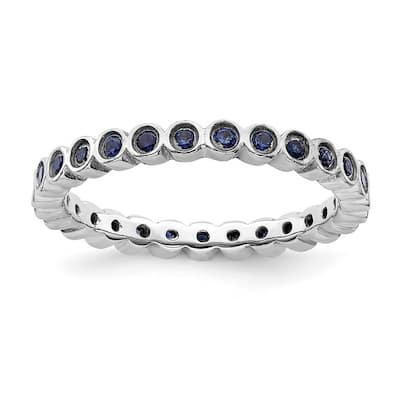 Curata 925 Sterling Silver Bezel Polished Patterned Stackable Expressions Created Sapphire Ring