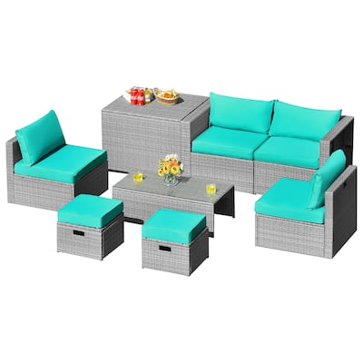 8 PCS Patio Wicker Furniture Set Outdoor PE Rattan Conversation Set