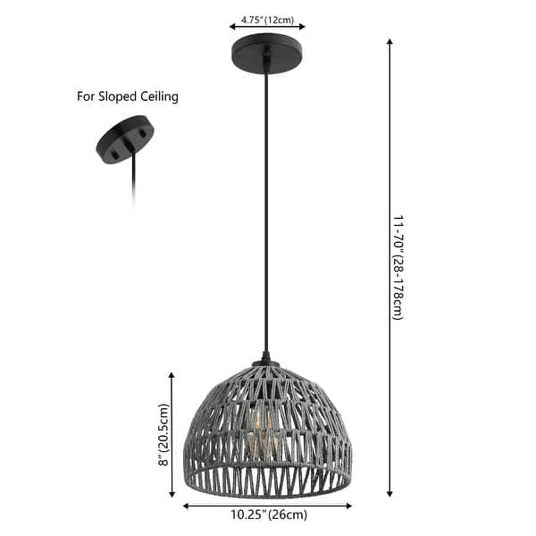 dimension image slide 3 of 19, Jigu 1-Light Woven Rattan/Iron LED Pendant, by JONATHAN Y