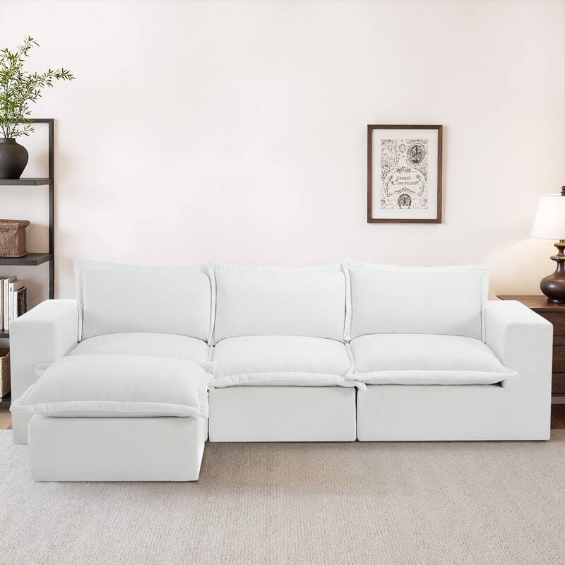 Comfy Cloud Chenille Upholstered Sectional Sofa with Pillow-Top Cushion - Beige-4 Piece