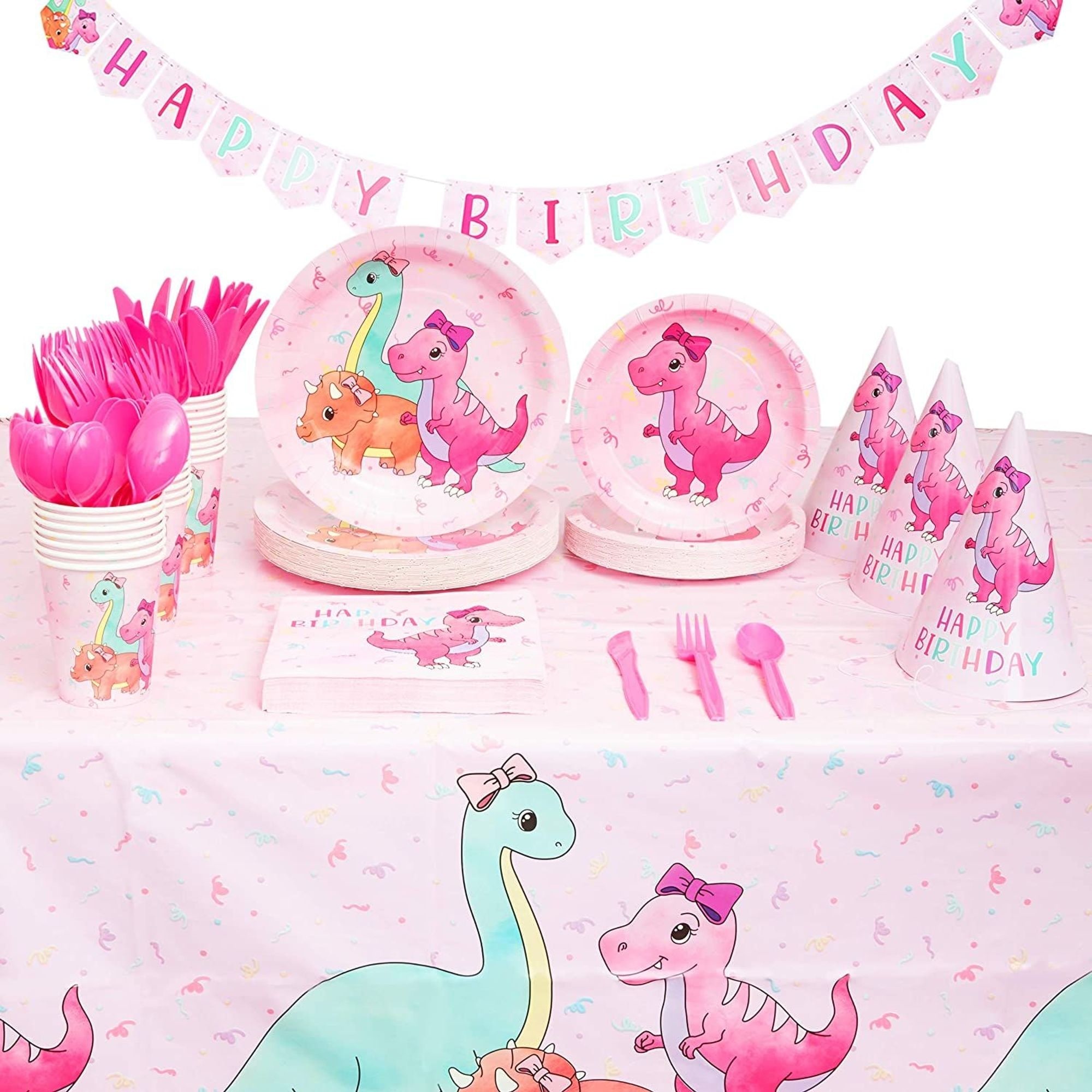 Serves 24 Pink Baby Dinosaur Party Supplies Girl Dino Birthday Tablecloth  Banner - Bed Bath & Beyond - 33068488