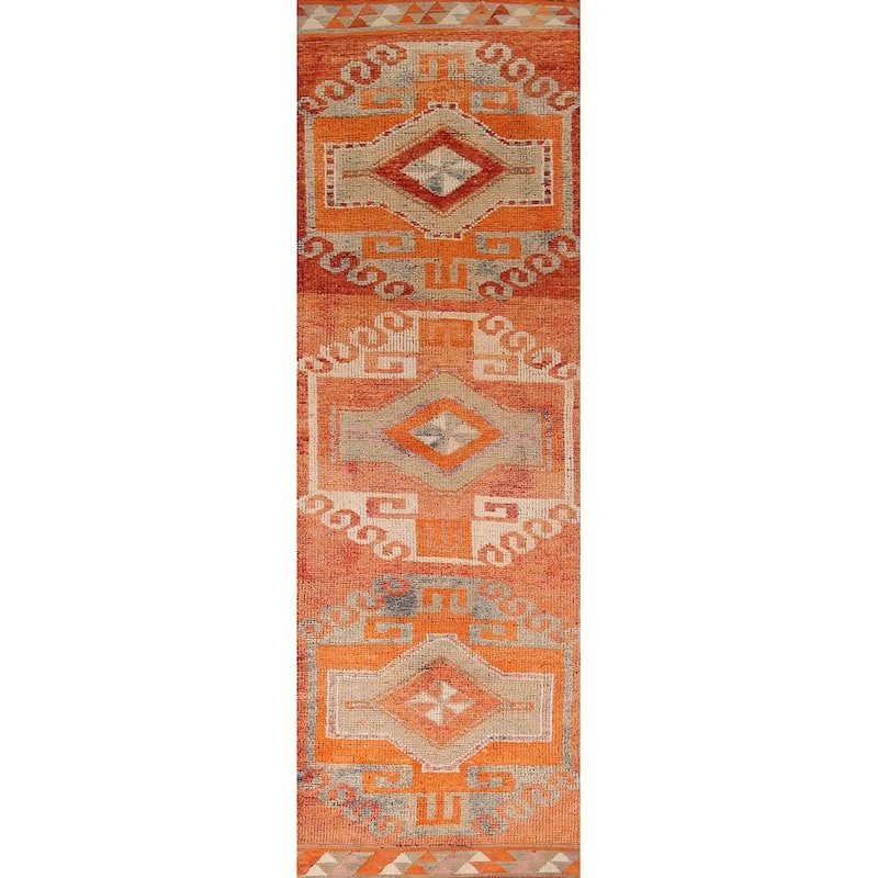 Transitional Oushak Oriental Vintage Runner Rug Handmade Wool Carpet - 3'2"x 11'9"
