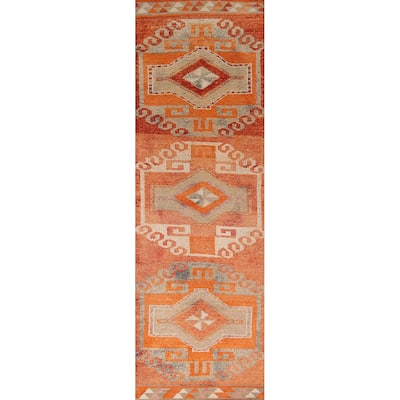 Transitional Oushak Oriental Vintage Runner Rug Handmade Wool Carpet - 3'2"x 11'9"