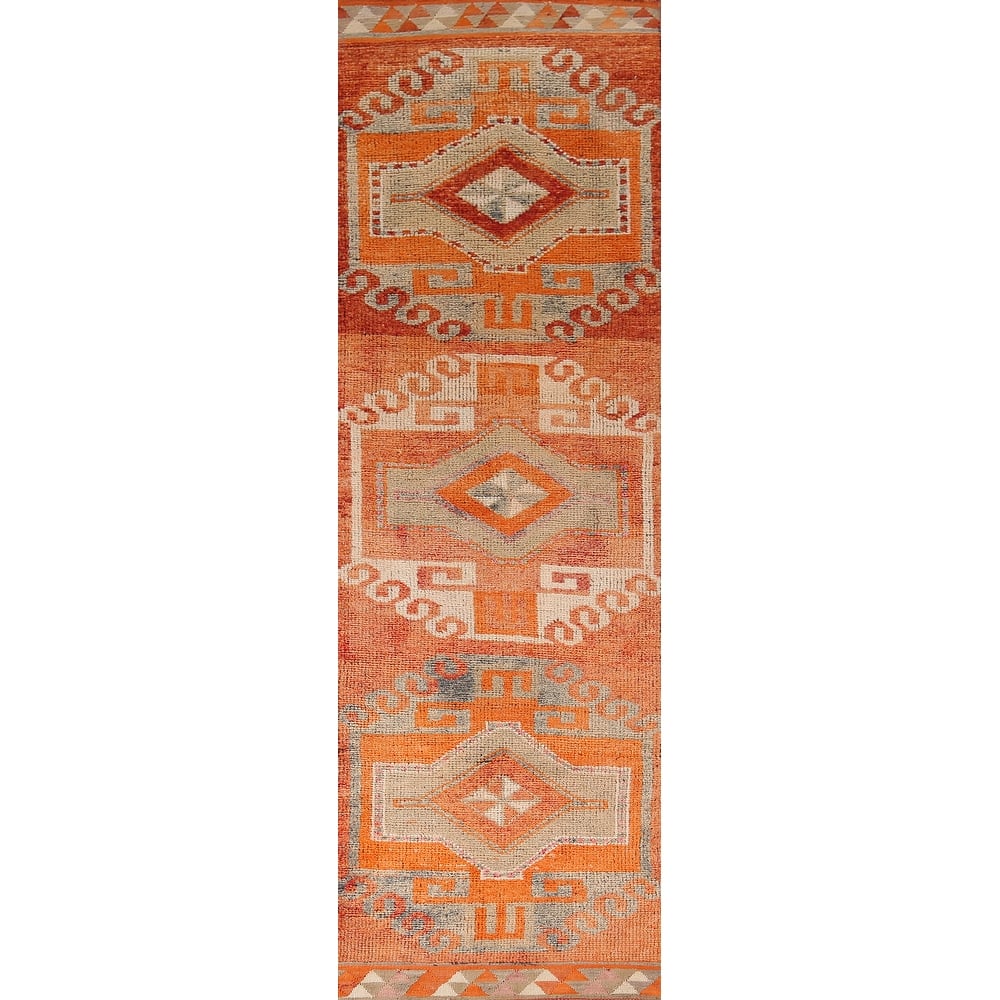 Transitional Oushak Oriental Vintage Runner Rug Handmade Wool Carpet - 3'2"x 11'9"