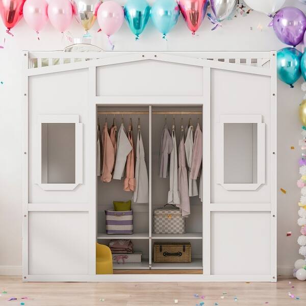 slide 2 of 26, Kids and Baby Twin Size House Loft Bed With Ladder and Wardrobe