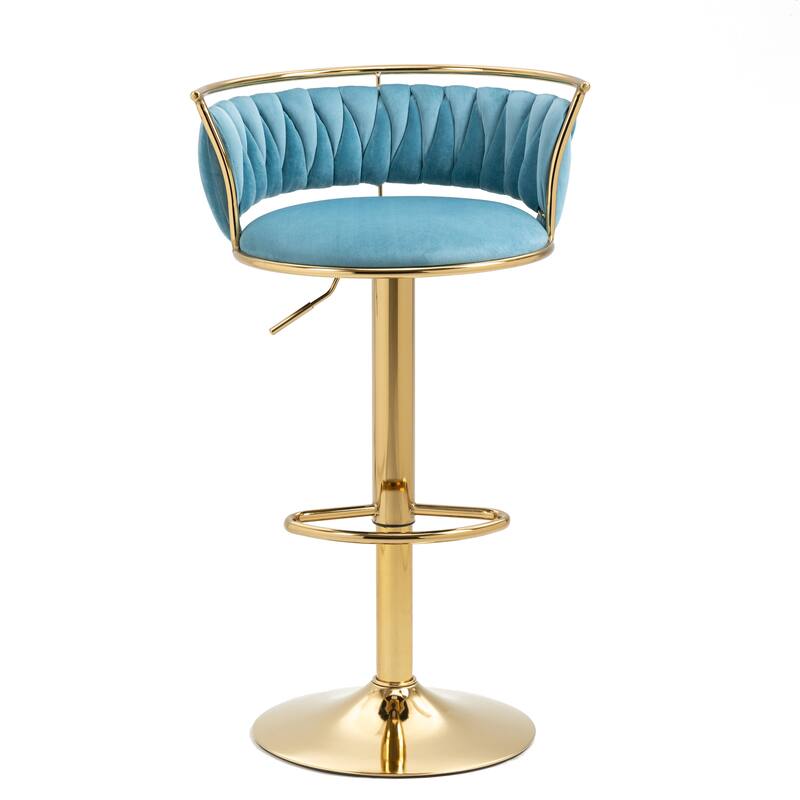 4 Set Velvet Adjustable Swivel Bar Stools With Backs