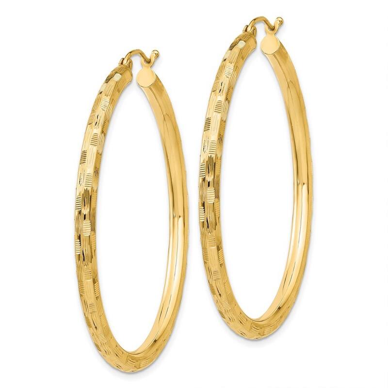 Curata 14k Yellow Gold Textured Checkerboard 45x3mm Hoop Earrings
