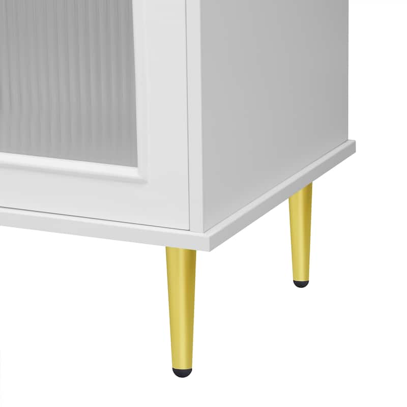 78.7'' Modern TV Stand with Five Metal Legs & Metal Handles, Glass Door Metal TV Cabinet with 2 Drawers & 2 Cabinets, Up to 80''