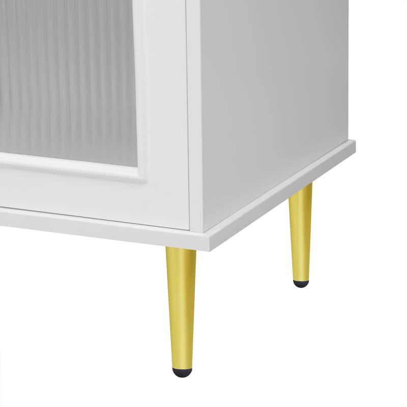 TV Console with 4 Glass Doors, Entertainment Center with 2 Drawers, Console Table with Metal Legs and Metal Handles