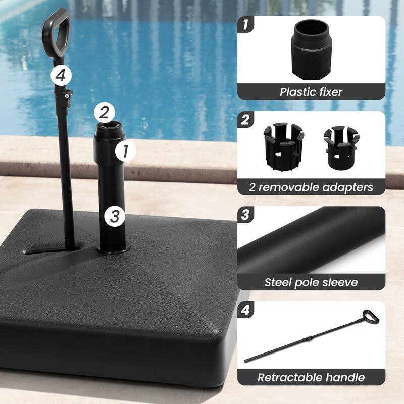 9 x 5 FT Patio Outdoor Rectangular Market Umbrella with Square Base Stand