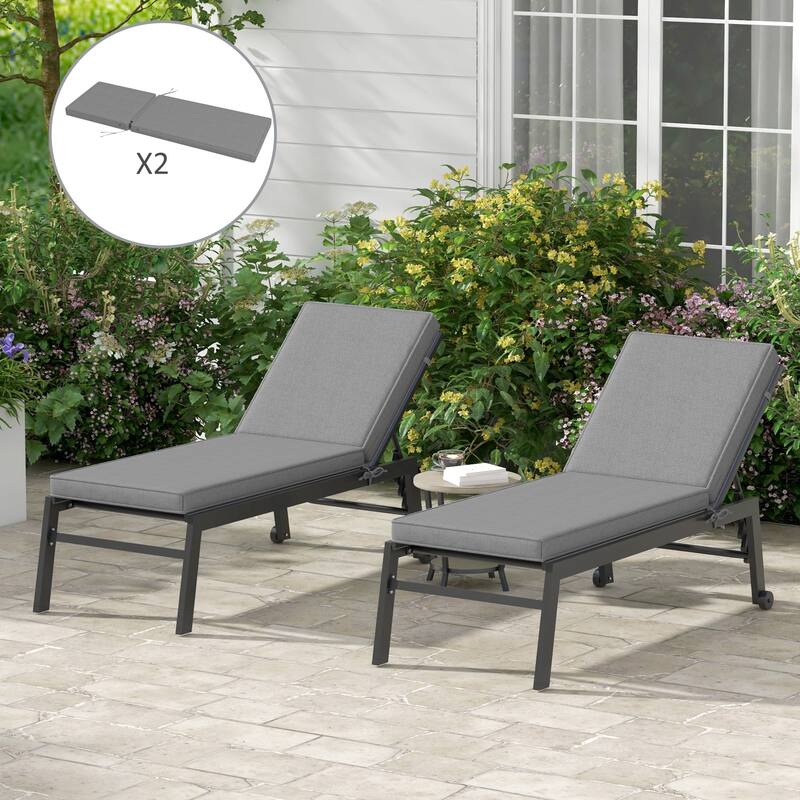 Outsunny 2 Patio Chaise Lounge Chair Cushions with Backrests, Replacement Patio Cushions with Ties for Outdoor Poolside Lounge