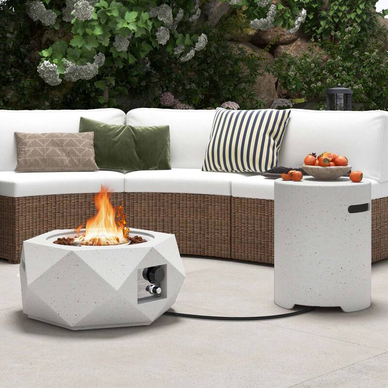 Costway 28" Hexagon Terrazzo Propane Gas Fire Pit Table Set with - See Details