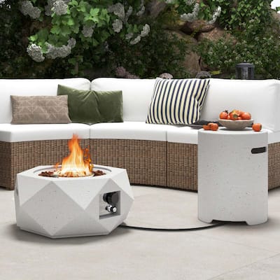 Fire Pit Table Set w/Tank Holder Round Terrazzo Propane Gas Fire Table