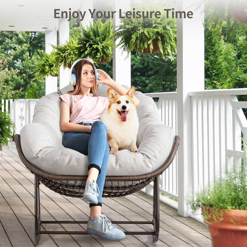 Outdoor Rattan Rocking Chair,Padded Cushion Rocker Recliner Chair Outdoor for Front Porch, Living Room, Patio, Garden