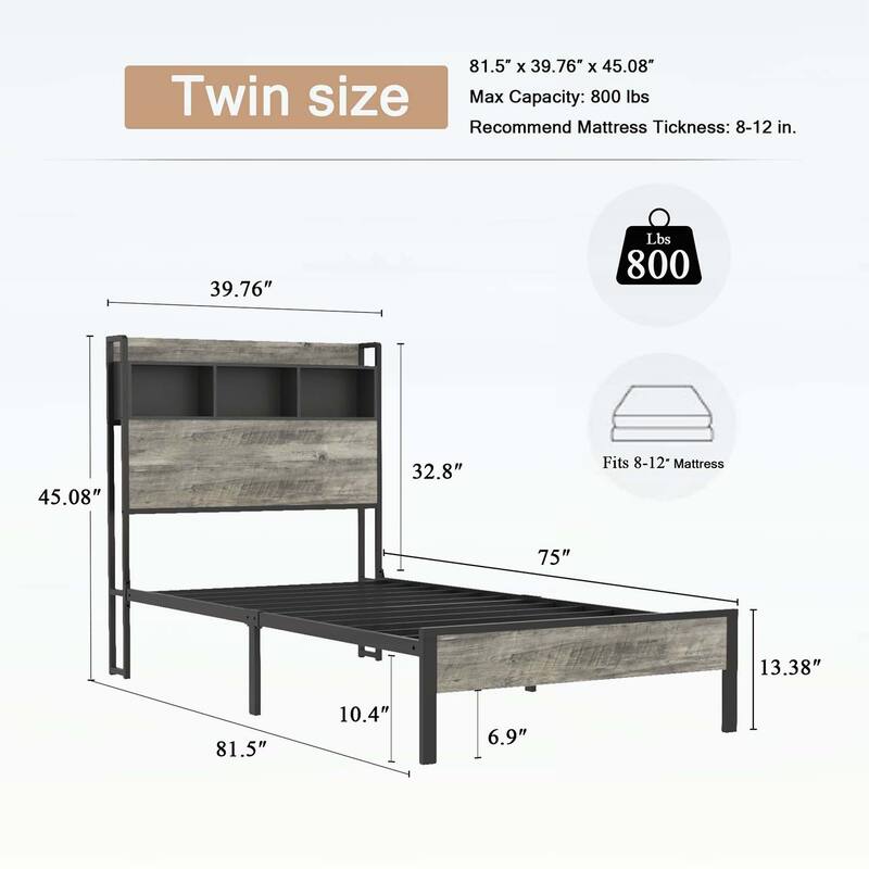 Wooden Platform Bed with Storage,2 USB Ports