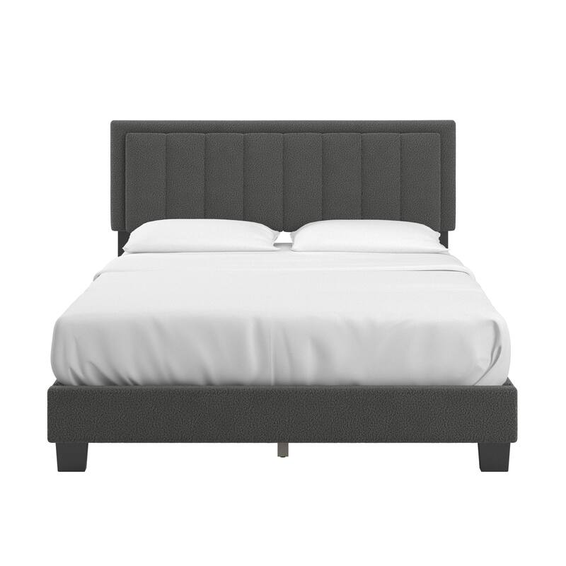Tavyn Queen Platform Bed with Boucle Upholstery and LED Light Headboard by iNSPIRE Q Modern