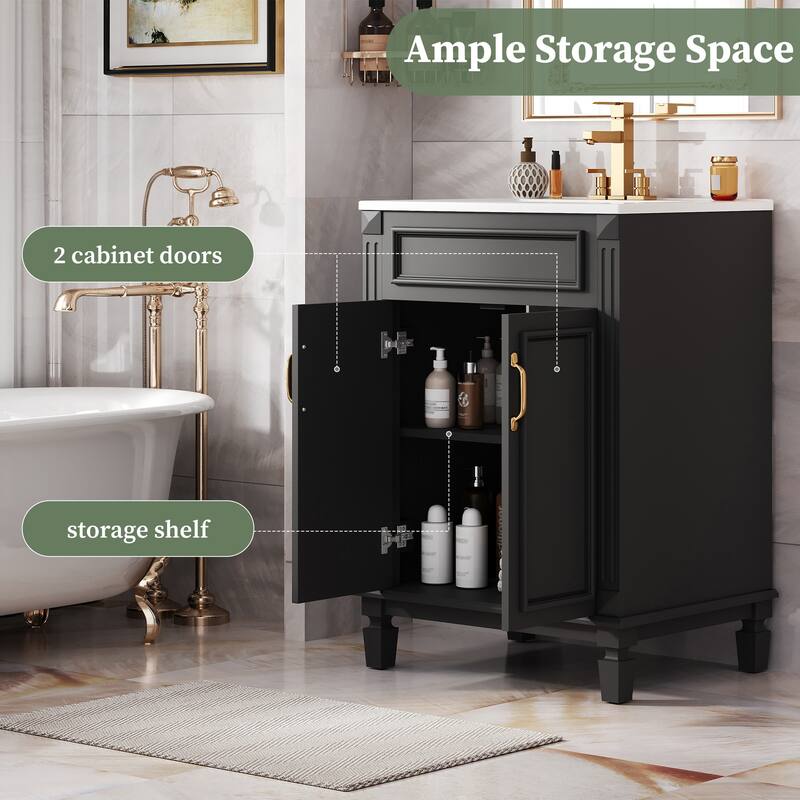 24'' Bathroom Vanity with Sink, Solid Wood Frame, Modern Storage Cabinet with 2 Soft-Close Doors & Shelf