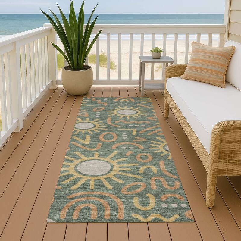 Machine Washable Indoor/ Outdoor Modern Sol Chantille Rug - Basil - 2'3" x 7'6"