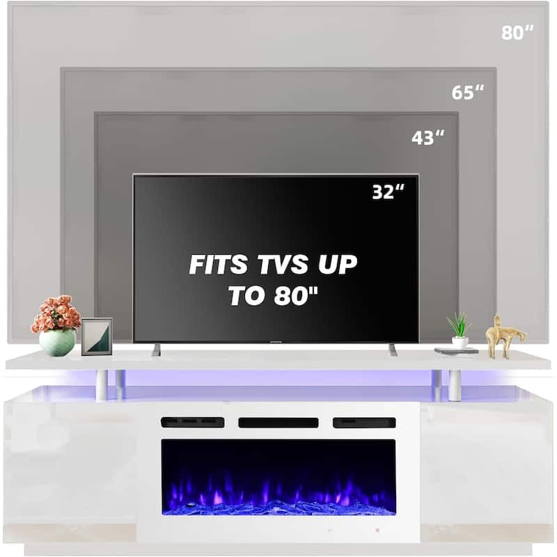 EROMMY 70" Fireplace TV Stand with 36" Electric Fireplace - White