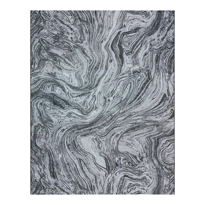 Gertmenian Paseo Casal Black Modern Abstract Marble Flatweave Indoor/Outdoor Area Rug