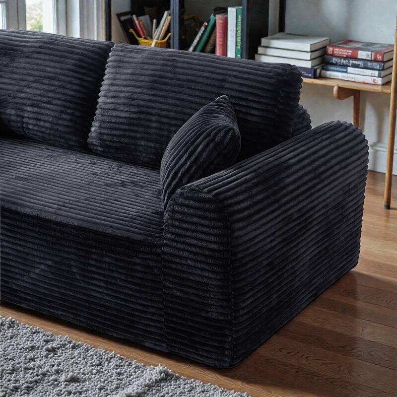 3 Seater Cloud Couch, Corduroy Boneless Sofa in a Box, Deep Seat Floor Sofa with Pillows for Living Room