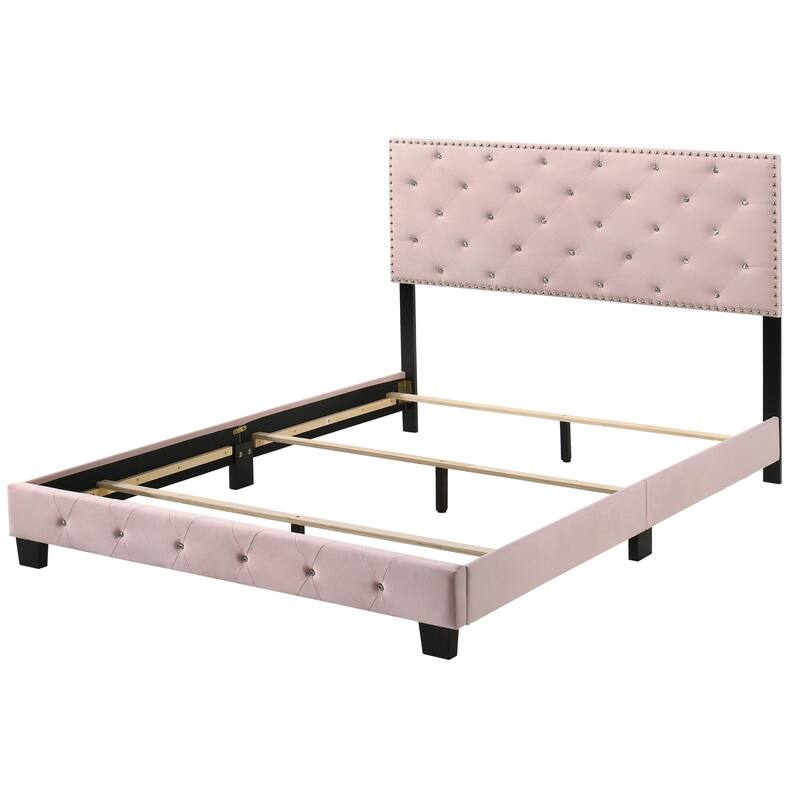 Suffolk Velvet Upholstered Jewel Accent Tufted Nailhead Panel Bed