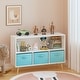 preview thumbnail 2 of 25, 35 in. W x 11 in. D x 24 in. H Wooden Kids Bookcase Toy Storage Cabinet with Collapsible Fabric Drawers