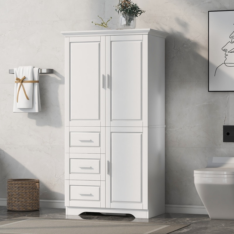 Tall Bathroom Storage Cabinet Home 64” Height Freestanding Linen