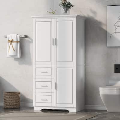 White 3-Doors Bathroom Storage Cabinet with Three Drawers