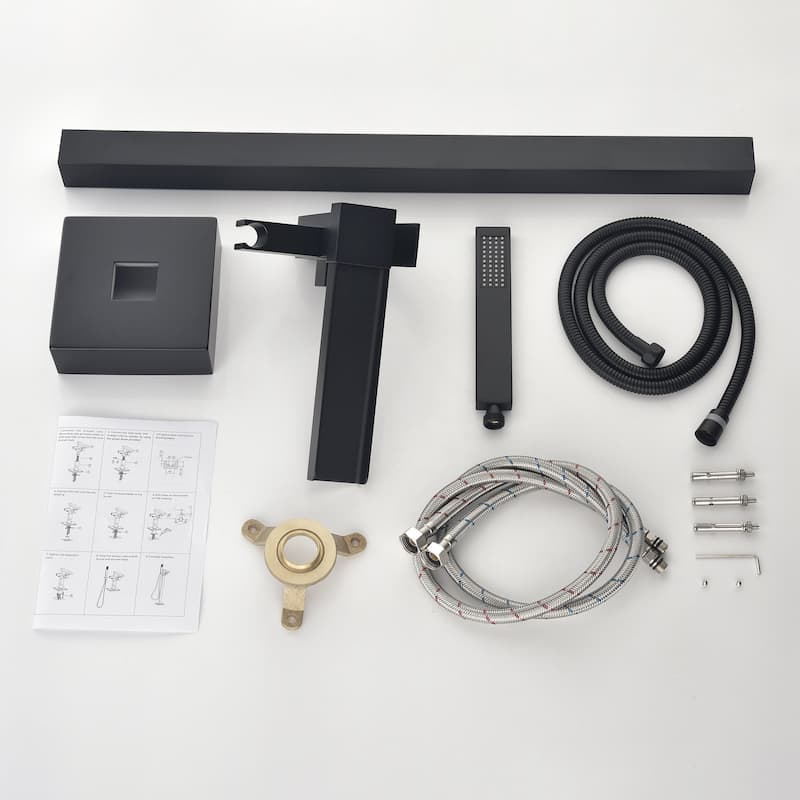Matte Black Waterfall Floor Mounted Tub Filler with Hand Shower